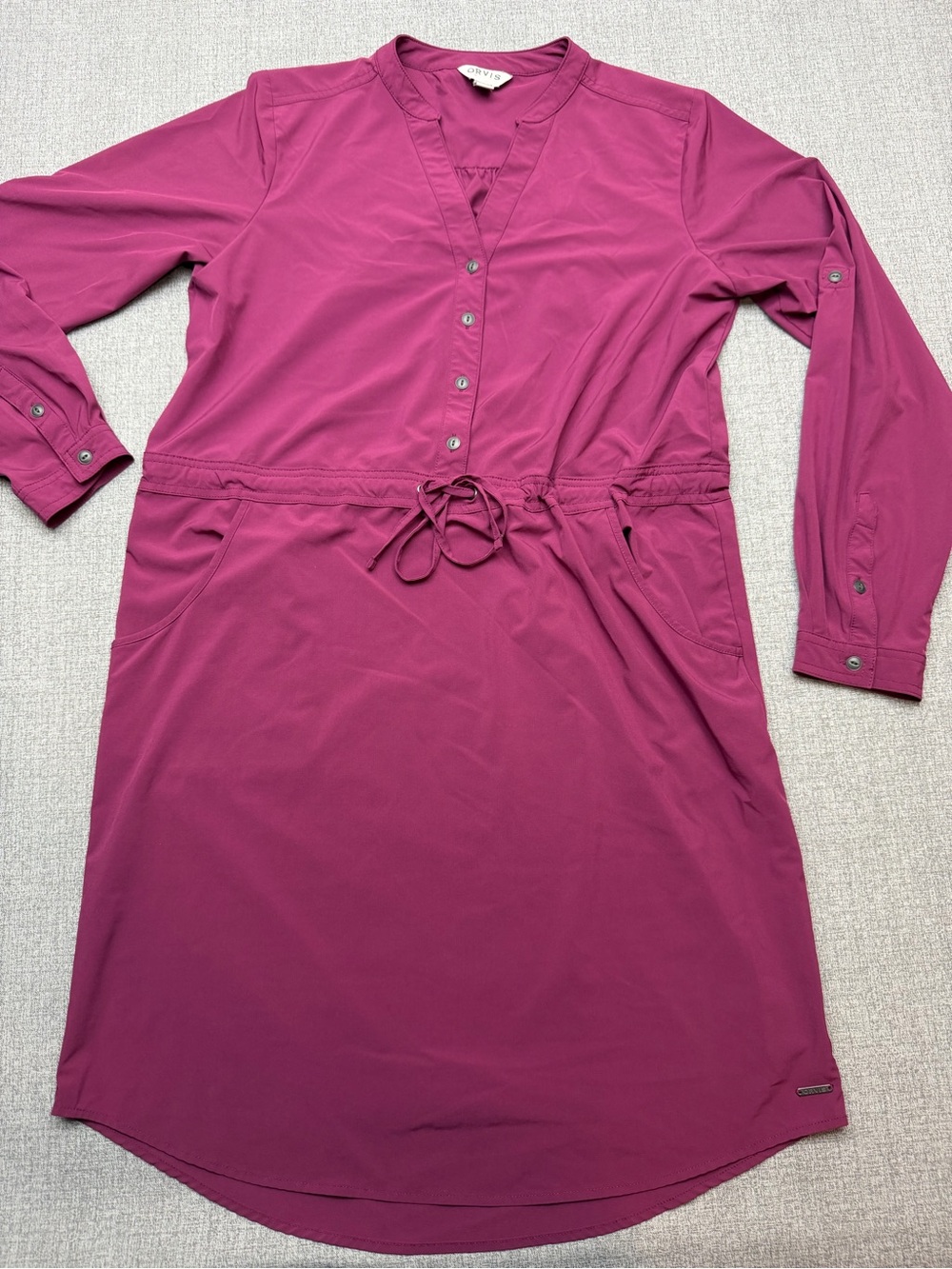 Orvis Pack And Go Dress Womens Small Magenta Purple Roll Tab Sleeve Drawstring
